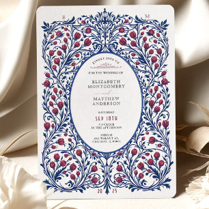 Convite Elegante Casamento Floral Burgundy e Azul Marinho
