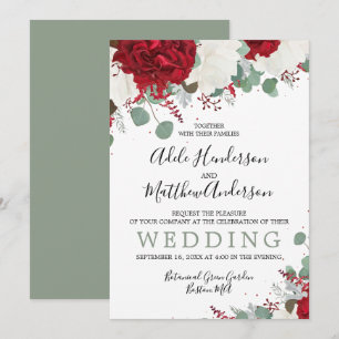 Convite Elegante Casamento Floral Burgundy Verde