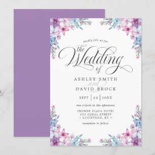 Convite Elegante Casamento Floral com Aquarela Roxa