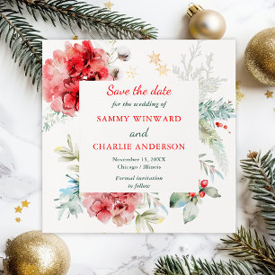 Convite Elegante Casamento Floral de Inverno Salve a Data