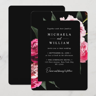 Convite Elegante Casamento Floral de Luxo Moderno Preto