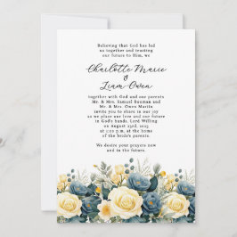 Convite Elegante Casamento Floral em Aquarela Azul Marinho