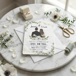 Convite Elegante Casamento Floral em Aquarela Branco e Ver