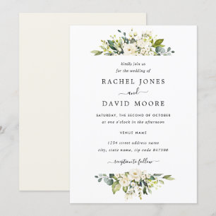 Convite Elegante Casamento Floral em Aquarela com Champanh
