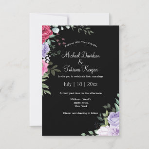 Convite Elegante Casamento Floral em Aquarela com Fundo Pr
