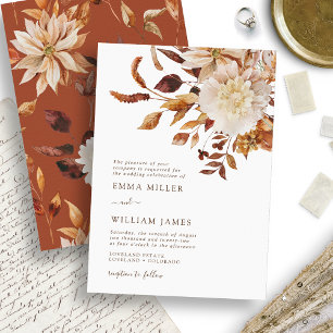 Convite Elegante Casamento Floral em Aquarela de Outono