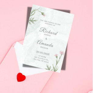 Convite Elegante Casamento Floral em Aquarela Pastel