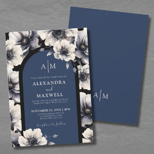 Convite Elegante Casamento Floral em Azul Marinho