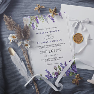 Convite Elegante Casamento Floral Lavanda Roxo Claro Chic