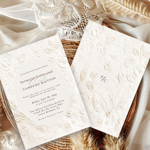 Convite Elegante Casamento Floral Marfim Vitoriano Francês