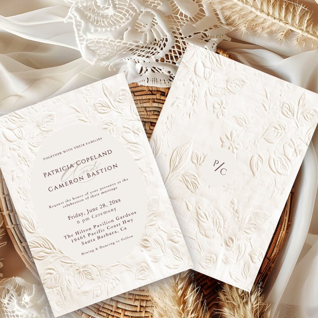 Convite Elegante Casamento Floral Marfim Vitoriano Francês (Criador carregado)