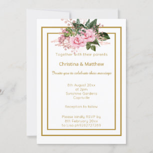 CONVITE ELEGANTE CASAMENTO FLORAL MODERNO EM OURO BRANCO