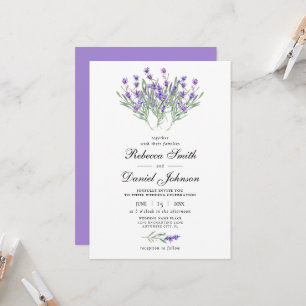 Convite Elegante Casamento Floral Roxo Lavanda em Aquarela