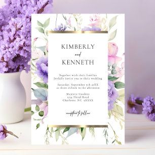 Convite Elegante Casamento Floral Roxo Lavanda Rosa
