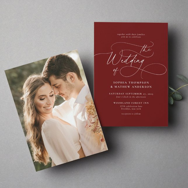 Convite Elegante Casamento Fotográfico em Script Minimalis (Criador carregado)