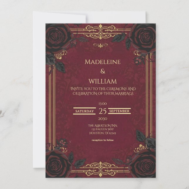 Convite Elegante Casamento Gótico Romance (Frente)