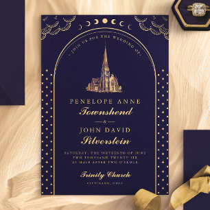 Convite Elegante Casamento Igreja Roxo Dourado Art Déco
