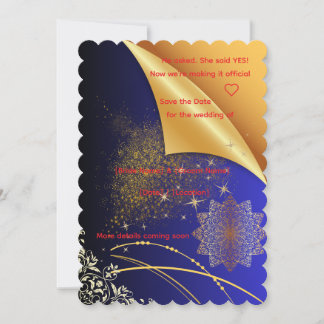 Convite Elegante Casamento Indiano azul Royal & Dourado