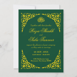 Convite Elegante Casamento Islâmico Esmeralda Profunda