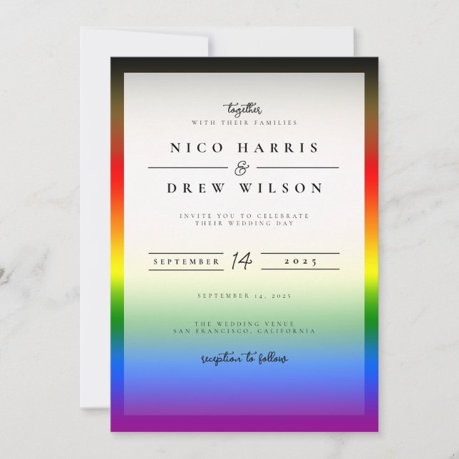 Convite Elegante Casamento LGBTQ+ BIPOC Pride  (Frente)