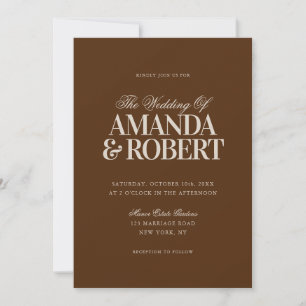 Convite Elegante Casamento Marrom Antigo Moderno de Famíli