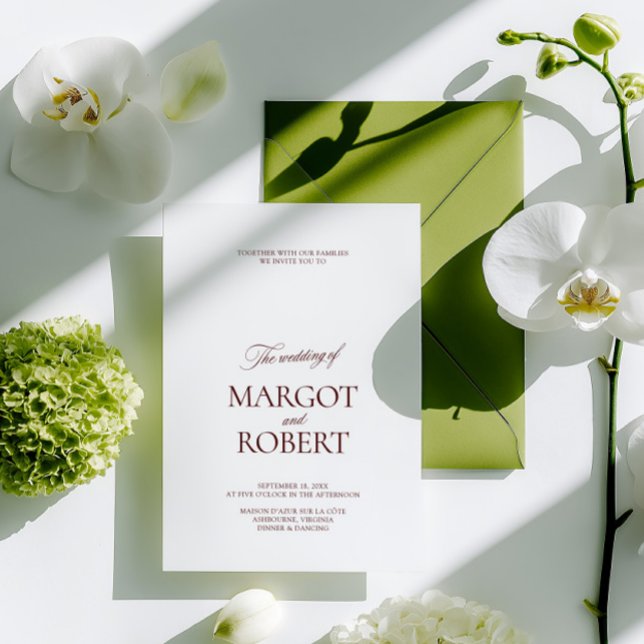 Convite Elegante Casamento Moderno Burgundy e Branco (Elegant Modern Burgundy & White Wedding Invitation)