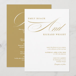 Convite Elegante Casamento Moderno Dourado em Letra de For