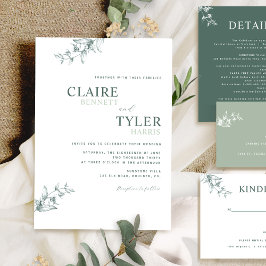 Convite Elegante Casamento Moderno e Minimalista Verde
