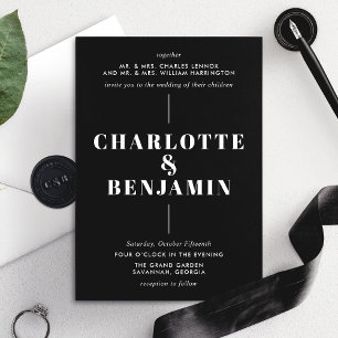 Convite Elegante Casamento Moderno e Ousado em Preto e Bra