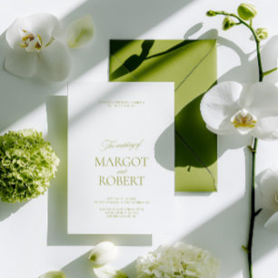 Convite Elegante Casamento Moderno em Verde Oliva e Branco