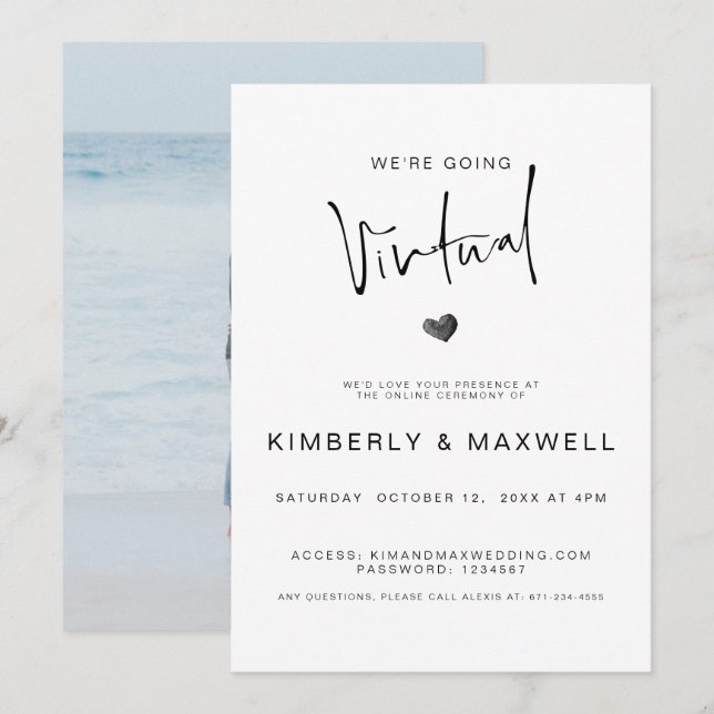 Convite Elegante Casamento Online de Foto Virtual (Frente/Verso)