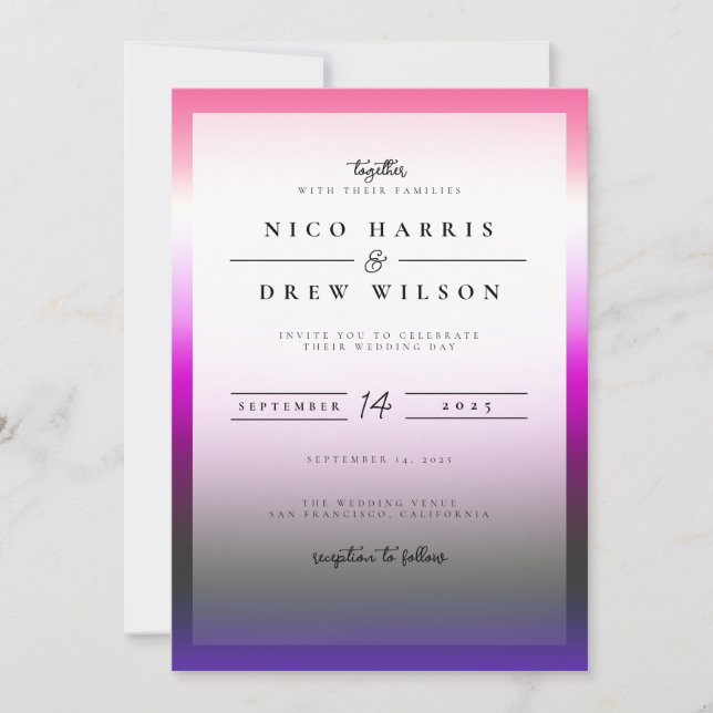 Convite Elegante Casamento Orgulho Genderfluid  (Frente)