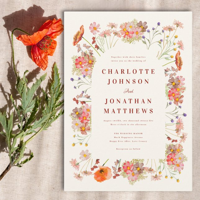 Convite Elegante Casamento outono de Arca de Flor Selvagem (Boho floral arch wedding invitation )