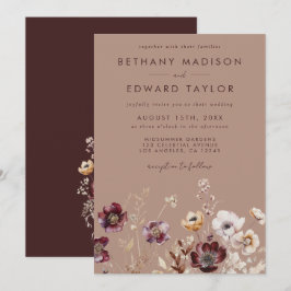 Convite Elegante Casamento outono de flor selvagem