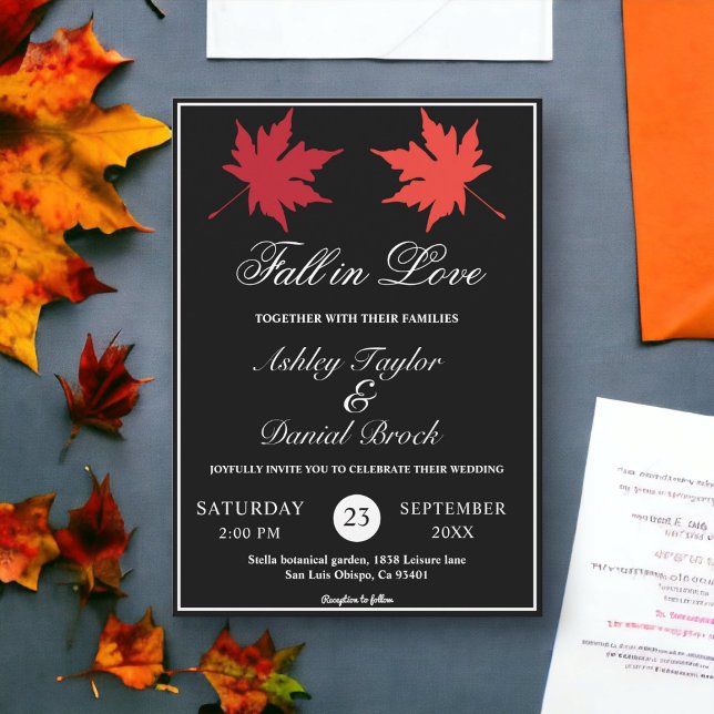 Convite Elegante Casamento outono Russo Negro E Branco De  (Criador carregado)