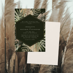 Convite Elegante Casamento Pampas Preto e Creme