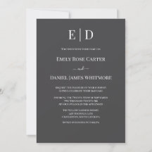 Elegante Casamento Preto e Branco  Monograma Moder