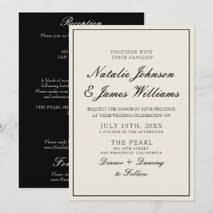 Convite Elegante Casamento Preto e Branco Old Money Tudo e