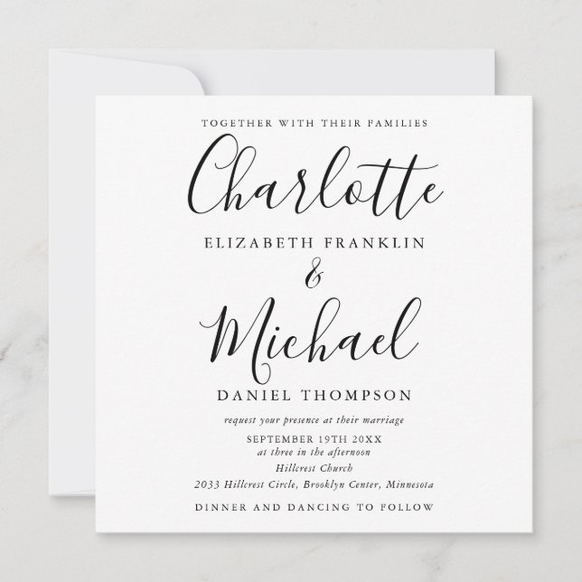 Convite Elegante Casamento Preto e Branco Tudo em Um (Frente)