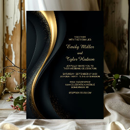 Convite Elegante Casamento Preto e Dourado
