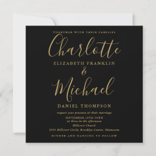 Convite Elegante Casamento Preto e Dourado Tudo em Um