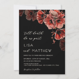 Convite Elegante Casamento Preto e Vermelho Gótico