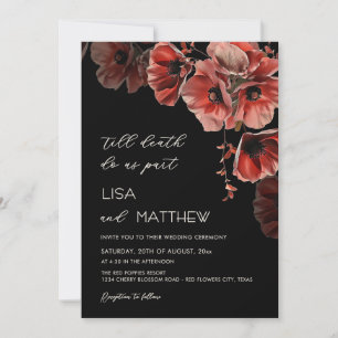Convite Elegante Casamento Preto e Vermelho Gótico