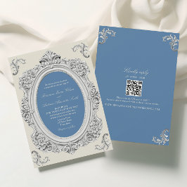 Convite Elegante Casamento Rococó em Azul Poeirento
