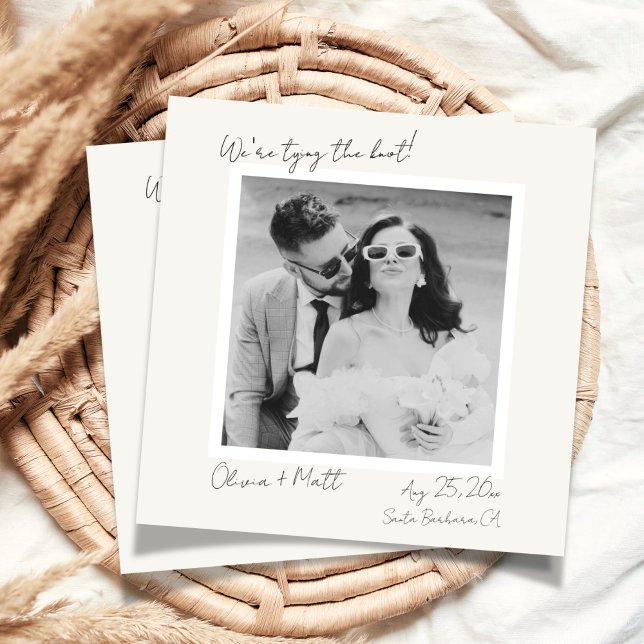 Convite Elegante Casamento Save the Date Polaroid (Elegant Polaroid Save the Date Wedding Invitation)