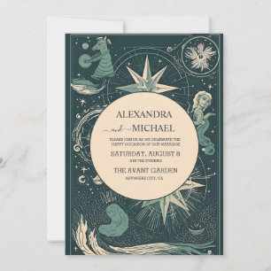 Convite Elegante Casamento Tarot Verde Prata