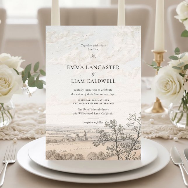Convite Elegante Casamento Toile de Campo Francês (Criador carregado)