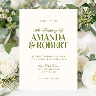 Convite Elegante Casamento Verde Oliva de Dinheiro Antigo