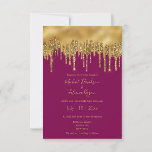 Convite Elegante Casamento Vermelho Borgonha e Dourado com