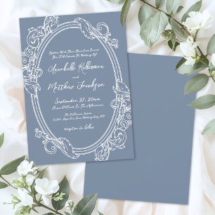 Convite Elegante Casamento Vintage Azul Empoeirado